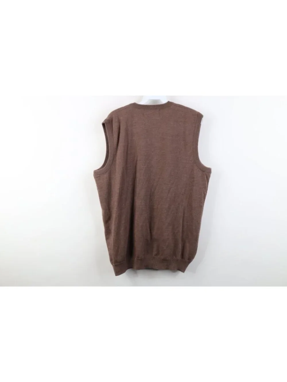 Vtg 90s Streetwear Mens 42 Distressed Blank Merino Wool Knit Sweater Vest Brown